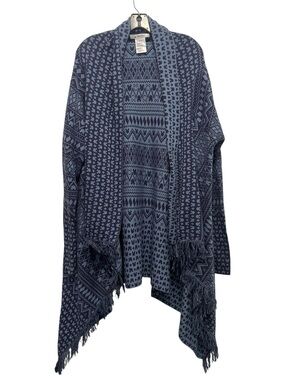 Disney Parks Blue Open Front Mickey Print Cardigan Sweater Poncho w/ Sleeves XL